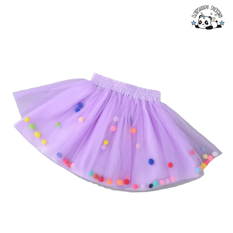 LEZONKIDS - 2024 High Quality different colors little ball multi-layers tulle girls skirt for 2-14 years old